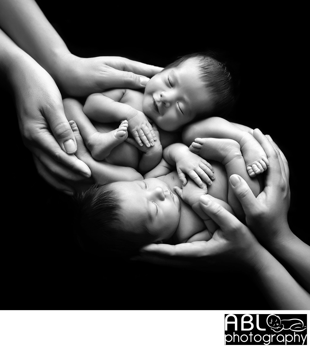 San Diego twin newborn photography, black and white art