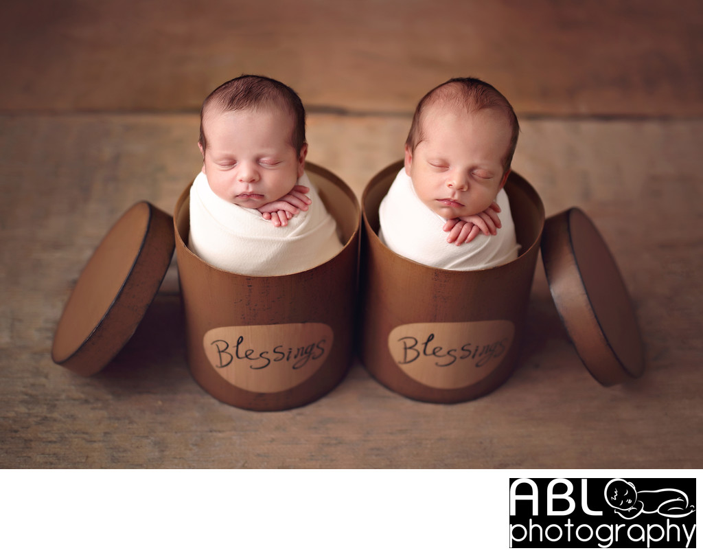 Twins blessings buckets newborn photography San Diego 