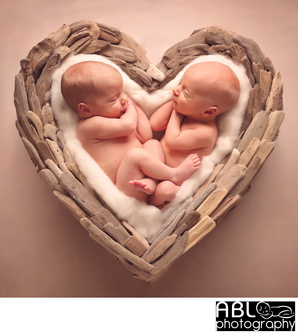 Twins in heart newborn photography in San Diego, CA