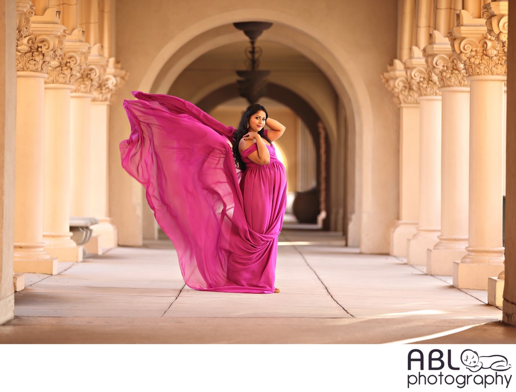 Balboa Park Maternity Session - pink flowing dress