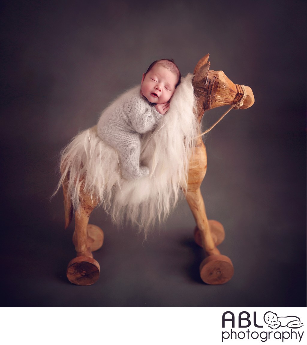 Fine Art Newborn Photography San Diego, Baby on Horse