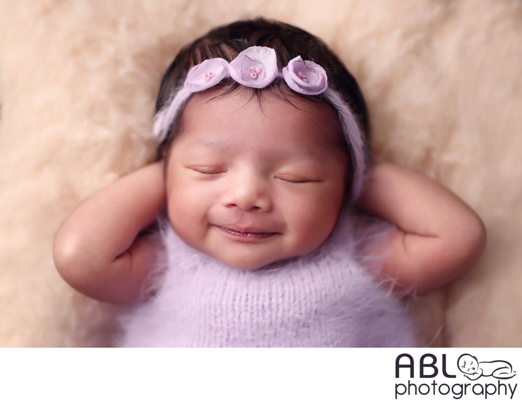 Chula Vista baby pictures, baby girl in lavender dress