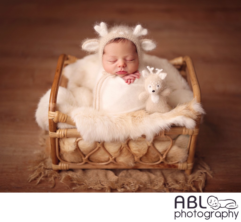 Christmas newborn photos in San Diego, baby reindeer