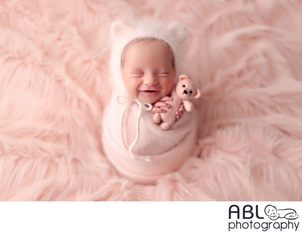 Scripps Ranch newborn photographer, baby bear in pink