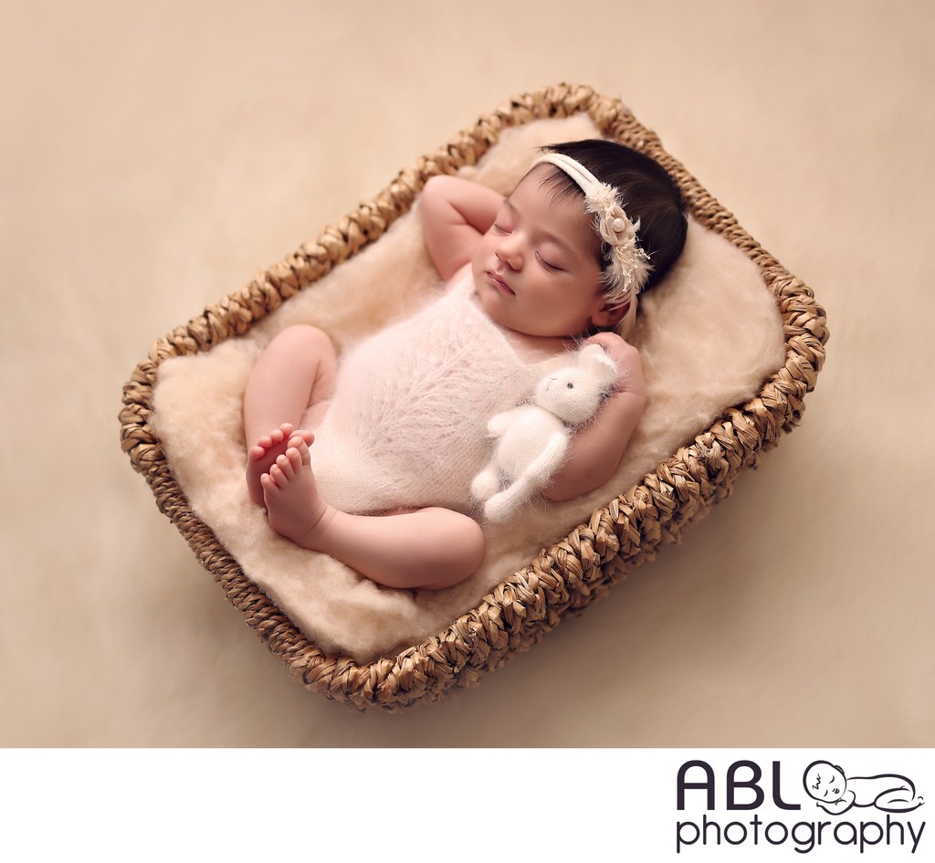 Baby girl in basket, 4s Ranch newborn photographer