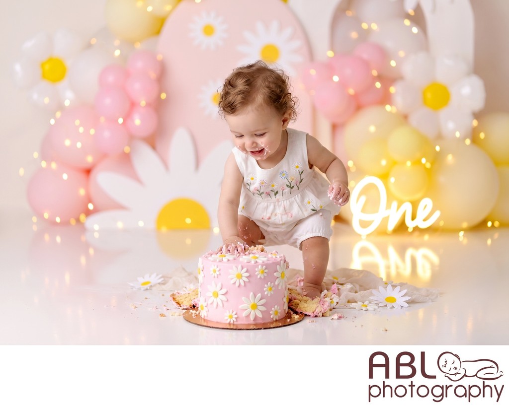 San Diego Cake Smash Photographer Pink Yellow White