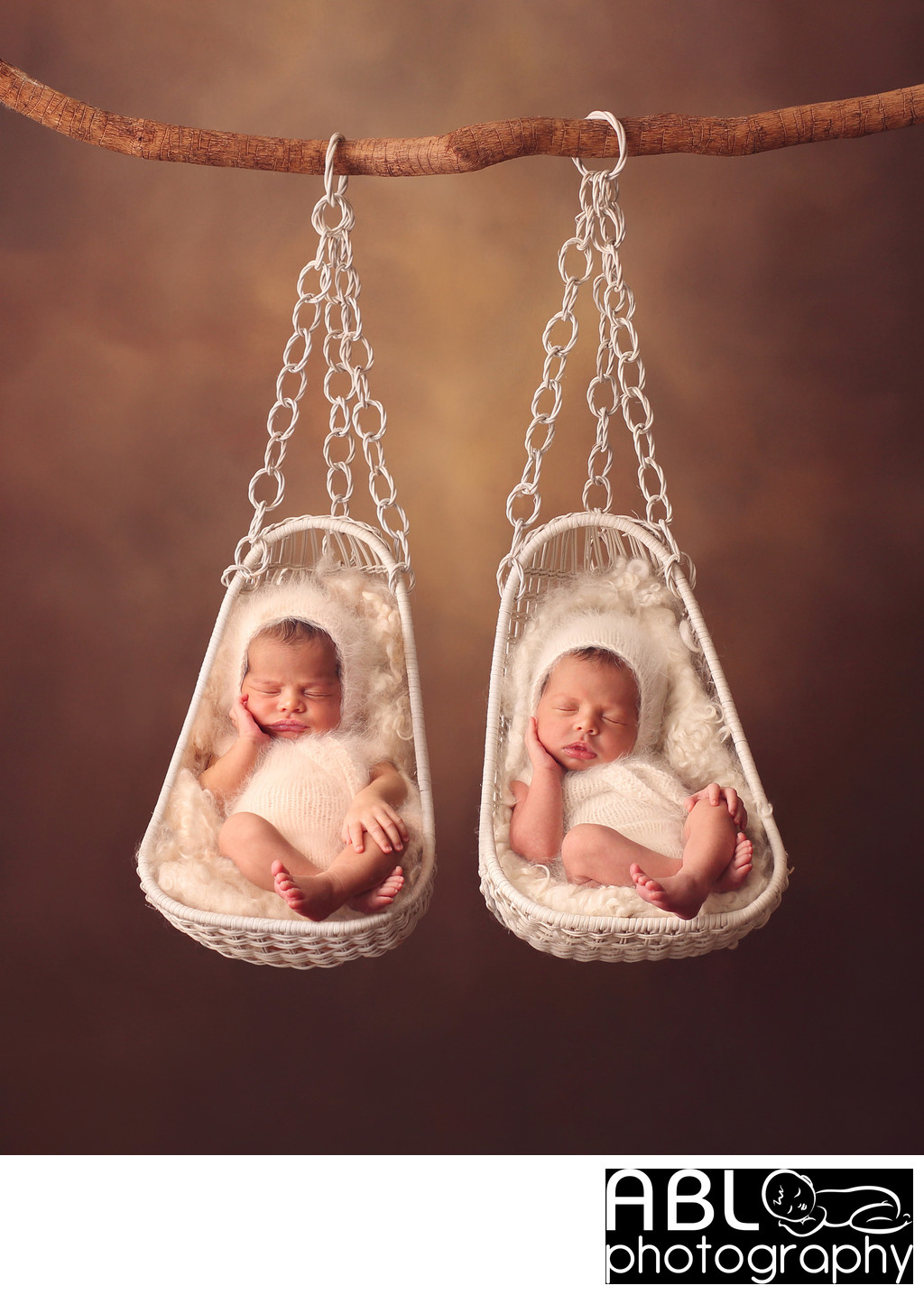 San Diego triplets newborn pictures, twin girl swing