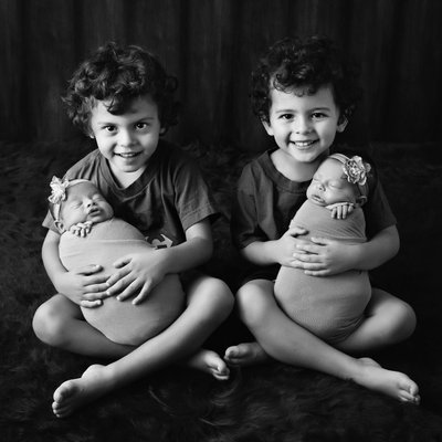 San Diego twins toddler boys with newborn twin sisters 