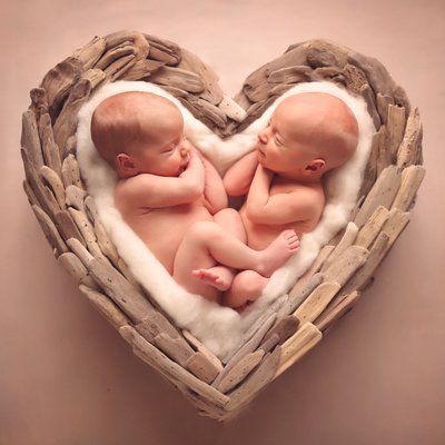 Twins in heart newborn photography in San Diego, CA