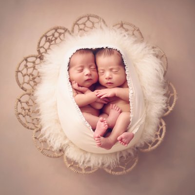 Newborn twin baby portraits in San Diego, CA, egg wrap