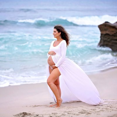 beach maternity in white dress