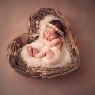 baby girl in wooden heart