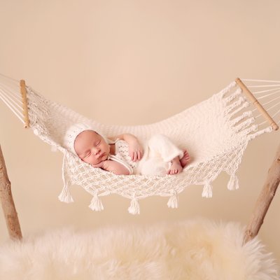 Baby in cream hammock, San Diego baby photos
