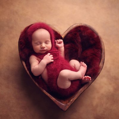 newborn photos San Diego, CA, newborn girl in red heart