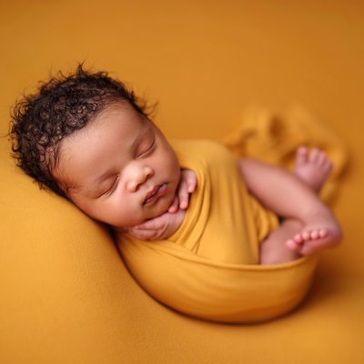 baby wrapped in yellow, San Diego newborn pictures