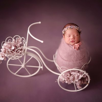 newborn baby on a tricycle