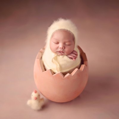 Easter baby photos, newborn wrapped in egg prop