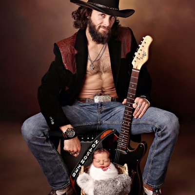 Country dad with guitar and son