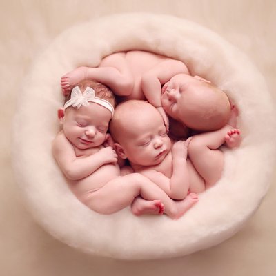 San Diego triplets newborn photography in cream nest 