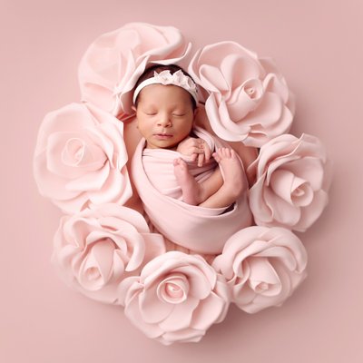 baby girl in pink flower 