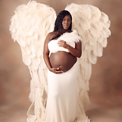 Studio maternity photography San Diego, angel wings