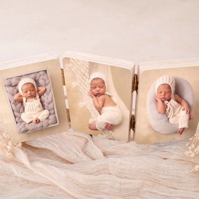 Triplets newborn photography, wooden blocks