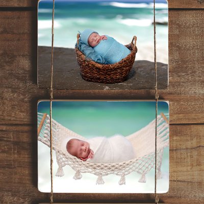 San Diego newborn photography, hanging wooden blocks