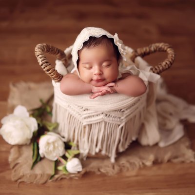 San Diego Baby Photographer. Newborn in basket