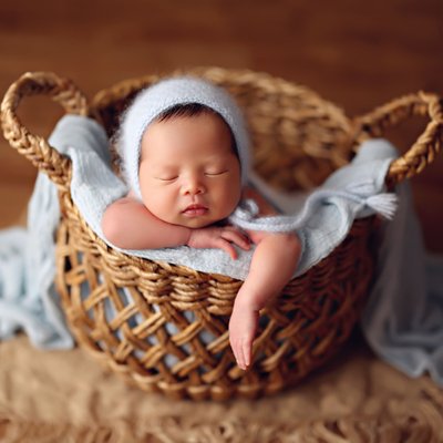 San Diego newborn photography baby boy posed in basket