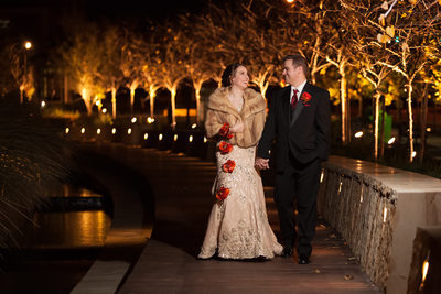 Bride/Groom scroll through townsquare