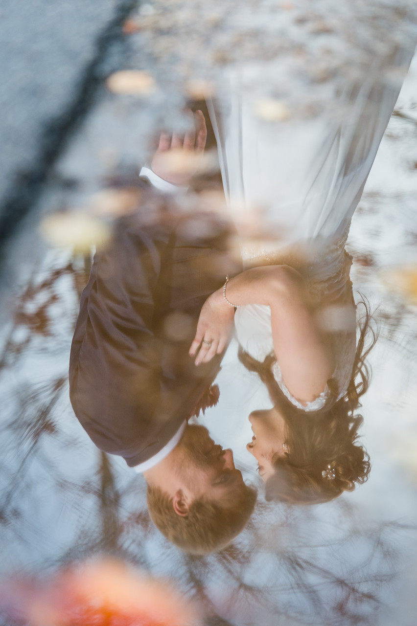 Door County Puddle Reflection Bride and Groom - Milwaukee Wedding Photographer - Joel Nisleit