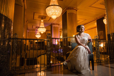 Hilton Milwaukee Wedding Photographer Chandelier Bride