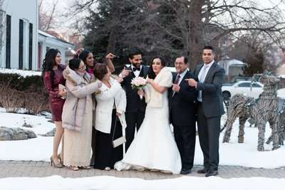 Bridal party in the snow