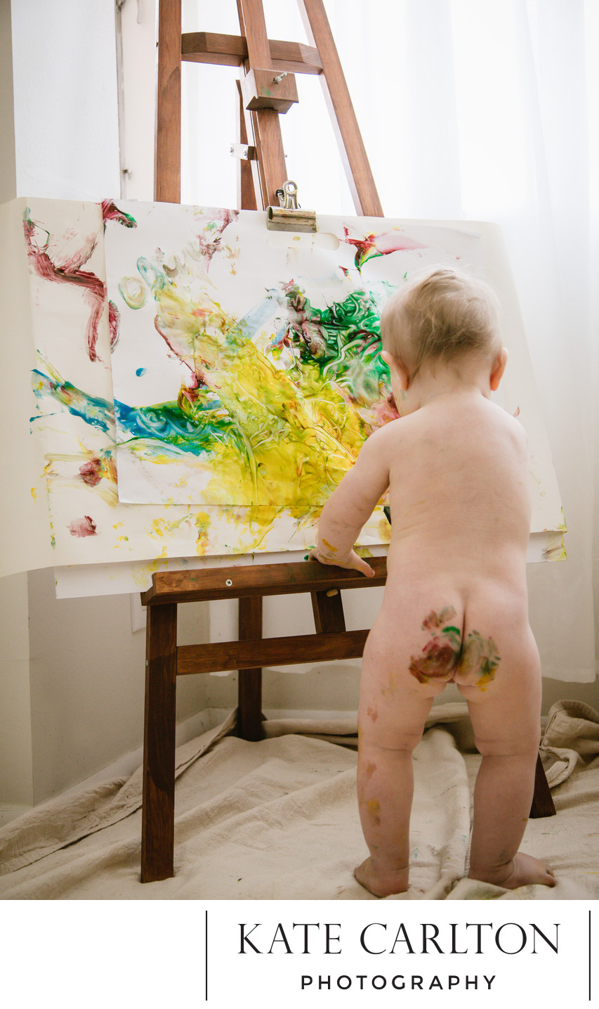 1 Year Old Baby Paint and Bath Portrait Photography