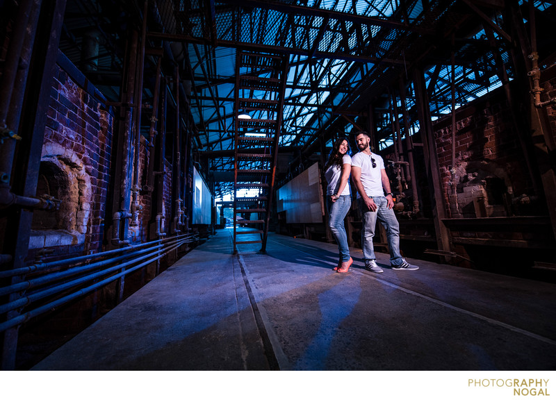 Cool Couple Engagement Photo at Evergreen Brickworks