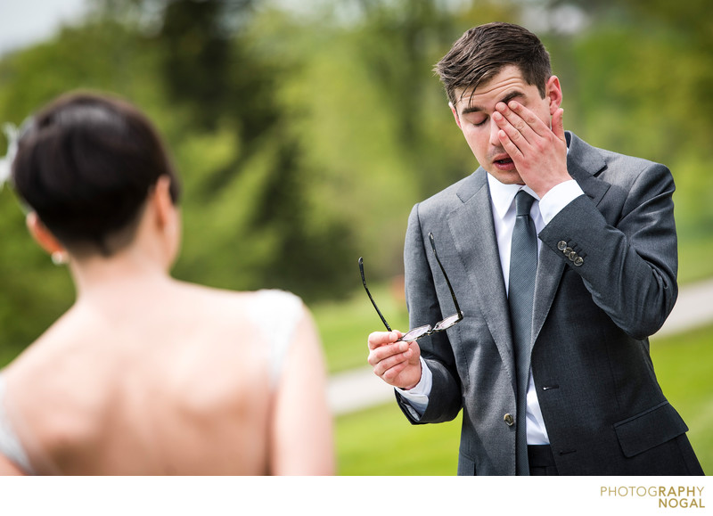 Groom Wiping Tears At The First Look