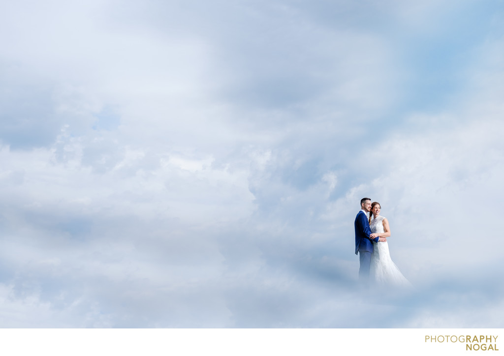 Bride and Groom in the clouds