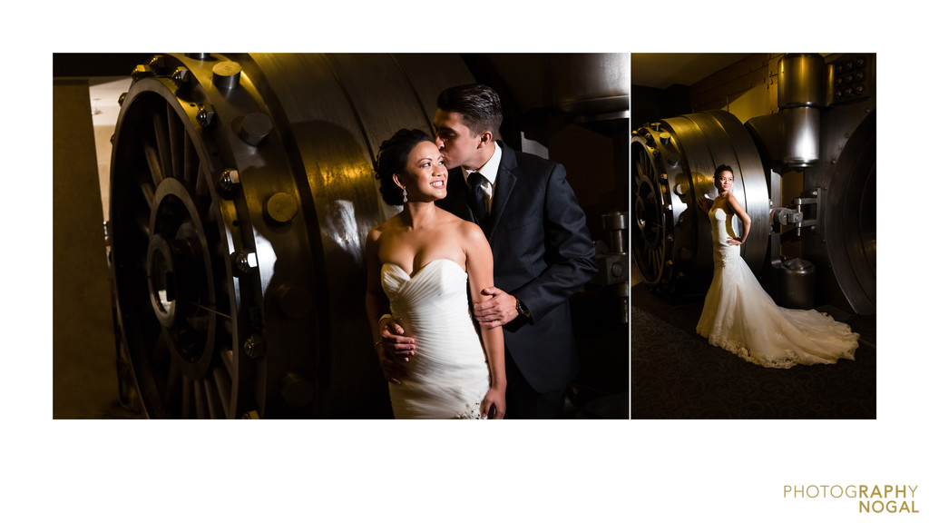 wedding portrait in a bank vault at One King West Hotel