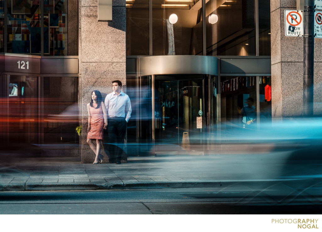 Downtown Toronto engagement session amongst traffic