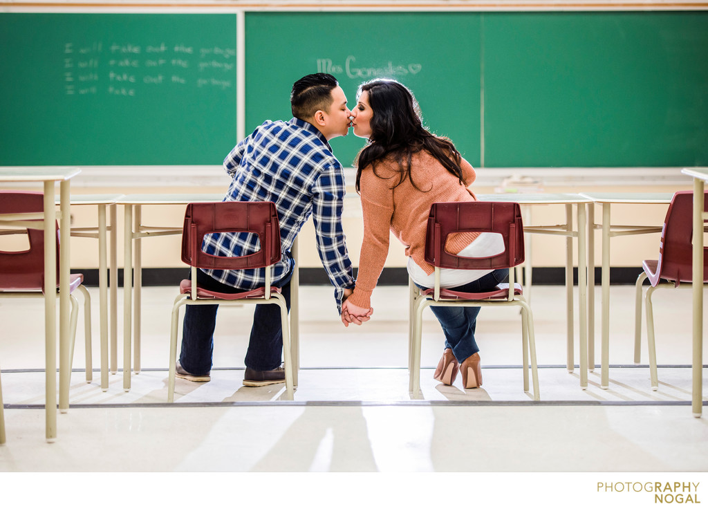 Couple Kissing in Classroom in their old Highschool