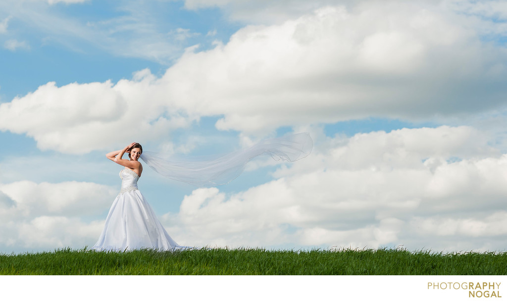 Bride with Long Veil at Rattlesnake Point Golf Club