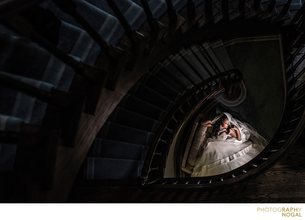 Bride at the Bottom of a Staircase