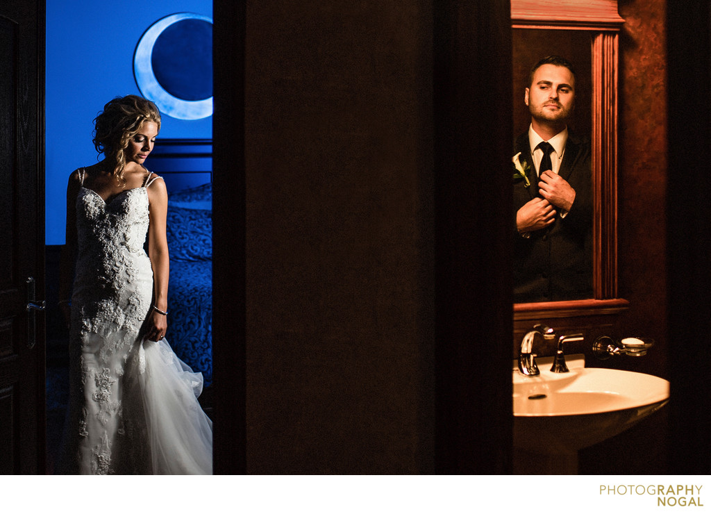 Bride and Groom Getting Ready in Separate Rooms