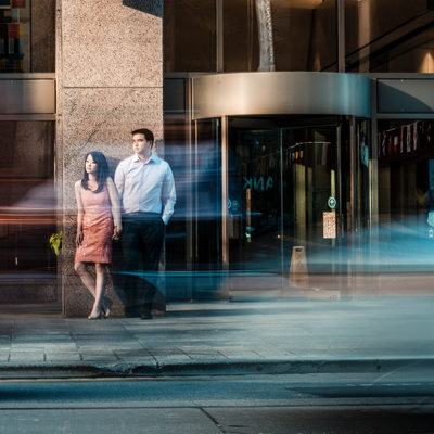 Downtown Toronto engagement session amongst traffic