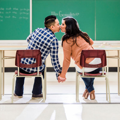 Couple Kissing in Classroom in their old Highschool