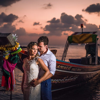 Couple With Long Tail Boat at Wedding In Thailand