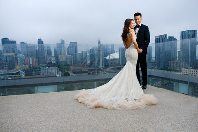 Bride and Groom on Rooftop of Thompson Hotel in Toronto