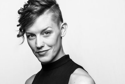 short hair Toronto dancer headshot in black and white