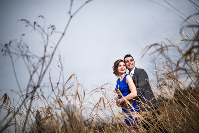 Humber Bay Bridge, couple gazes over wild grass