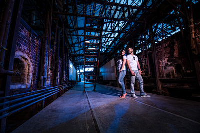 Cool Couple Engagement Photo at Evergreen Brickworks